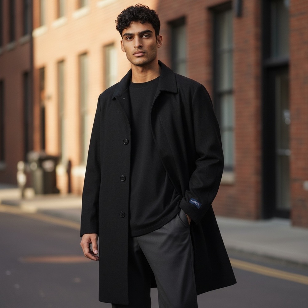 Hart Schaffner Marx Men's Classic Black Wool Top Coat Peacoat Work Jacket